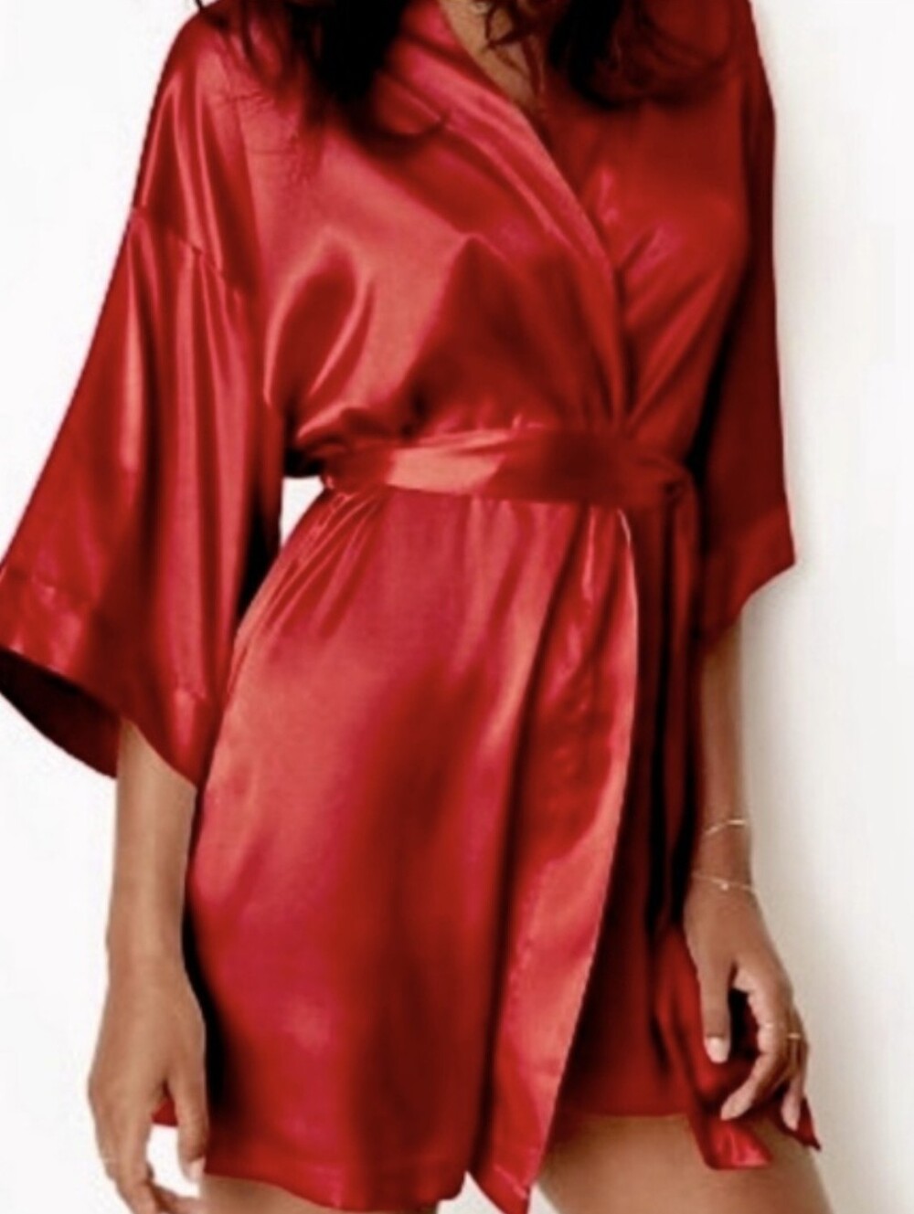 Victoria's Secret Satin Silky Red Wrap Kimono Dress. Waist Tie. Size XS/S.